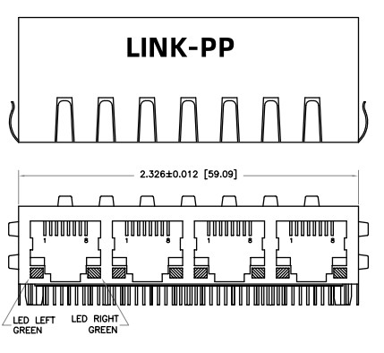 HFJ14-1G01ER-L11RL 1x4 RJ45 Fastjack Với 1000base-T Magnetics