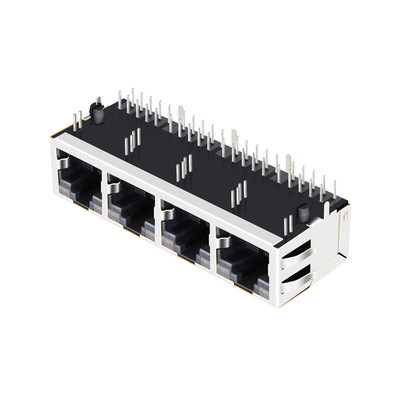 JT6-1480NL 10G Base-T Tab cổng 1x4 được che chắn LÊN Rj45 Đầu nối Pcb Góc phải có đèn Led