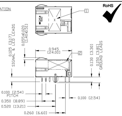L836-121T-KE 5G Base-T Tab Down 1X1 Cổng Rj45 Đầu nối Magjack được che chắn với Gy / G Led