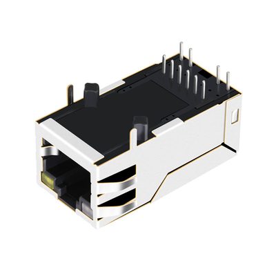 0875-1X1T-P2 6 Pin Rj45 Magjack Cổng đơn 10 / 100BASE-T Tab Up OG / Y Led