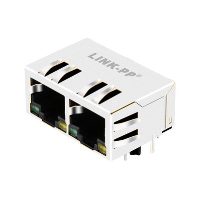E5J88-41AHS4-LT CAT5e 1X2 Cổng RJ45 Kết nối Magjack Tab Xuống với đèn LED XANH / VÀNG