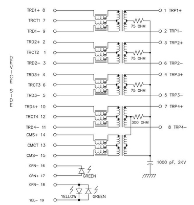 JT3-1115HL Tab một cổng xuống 10GBASE-T Đầu nối RJ45 Jack cái GY / G Led