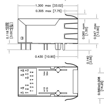HFJT1-5GHPRL 5G BASE-T 1x1 Cổng PoE RJ45 Fastjack Connector 600mA Không có đèn LED